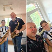 Saxophonlehrer mit einem Saxophonschüler in Hannover